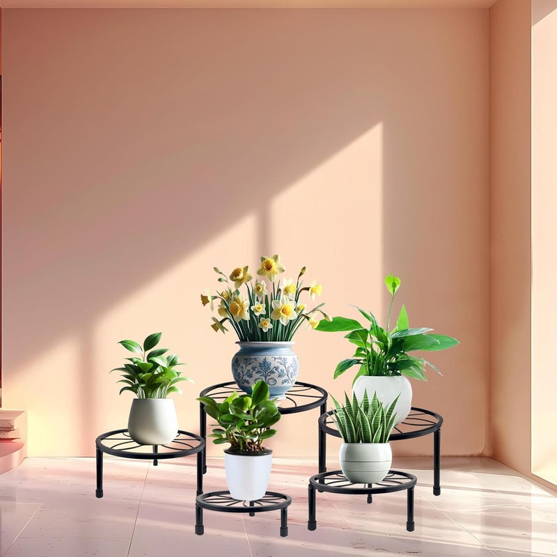 HENABLE 5 Packs Metal Plant Stand Indoor, Outdoor Black Plant Stand for Multiple Plant, Rustproof Iron Round Heavy Duty Flower Pot Stand, Plant Shelf for Planter Garden Home - Image 2